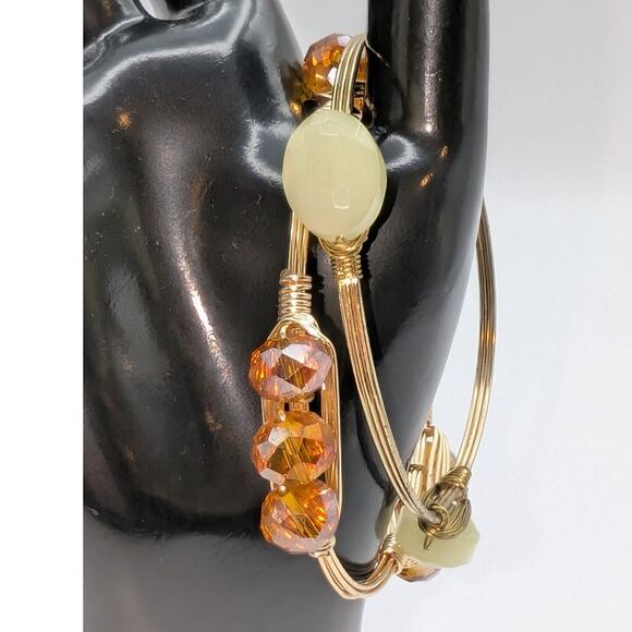 Two Gold Tone Wire Wrapped Beaded Bangle Bracelets - Picture 2 of 5